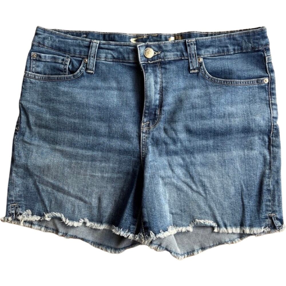 Seven7 Medium Wash Blue Denim Raw Hem Boyfriend Relaxed Jean Shorts Sz 12 - Picture 1 of 10